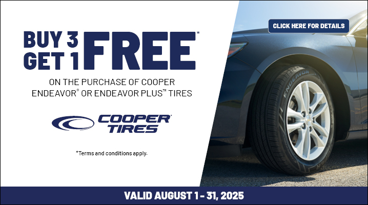 Instant savings on Cooper Tires : Valid from August 1st-August 31st