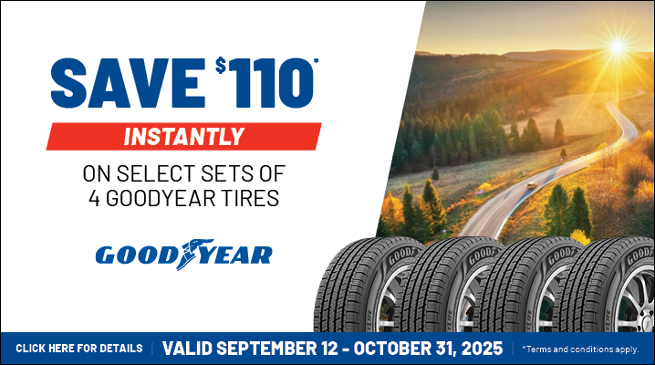 Goodyear tires offers. Valid from Sep 12th - Oct 31st 2025