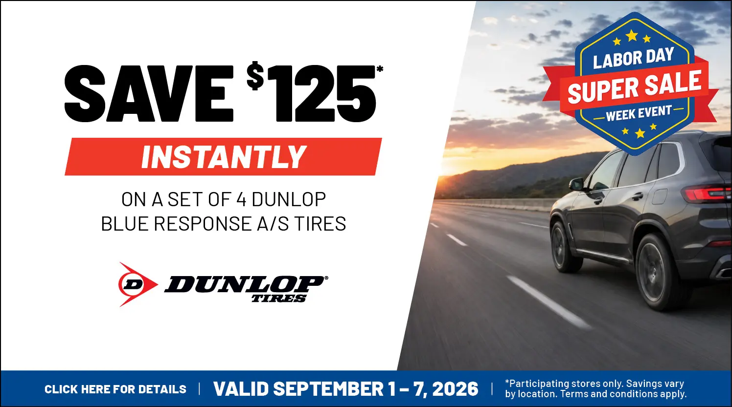 Dunlop tires with a $125 savings offer